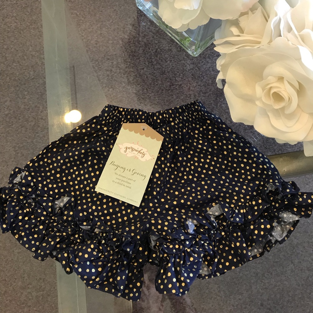 Persnickety Girl’s Blue Gold Ruffle Shorts 6-12 mo